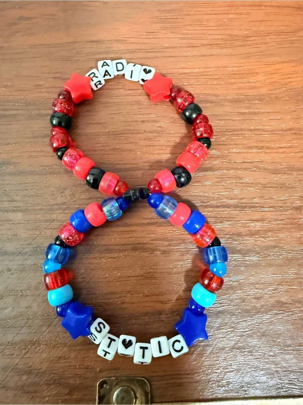 Red & Blue Beaded 'RADIV ST♥TIC' Letter Bracelet Stack